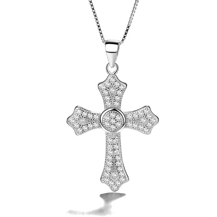 High Quality 925 Sterling Silver Cross Shape Pendant Necklace With ...
