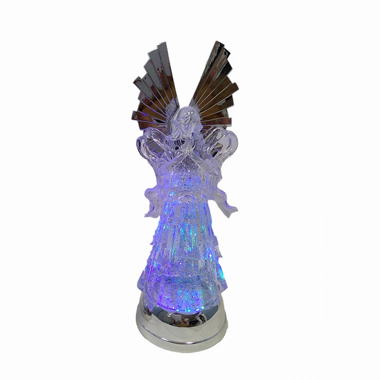 Custom Christmas Decor Led light water spinning Acrylic Angel figurine