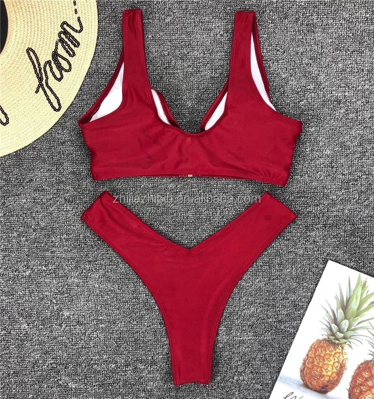 Women's Summer Beach Padded Zipper Bikini Tops Bottom Set Swimsuit ...