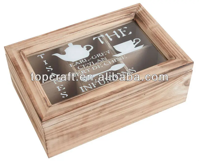 Wooden Tea Bag Box Chest 2 Compartments Box Removable Dividers Clasp Case