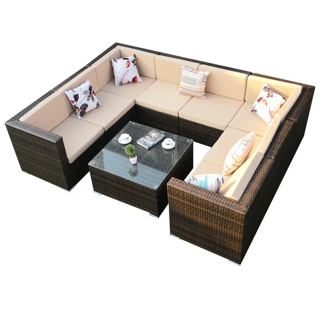 Cheap Italian Patio Poly Rattan Furniture Outdoor Garden U Shape Sectional Sofa