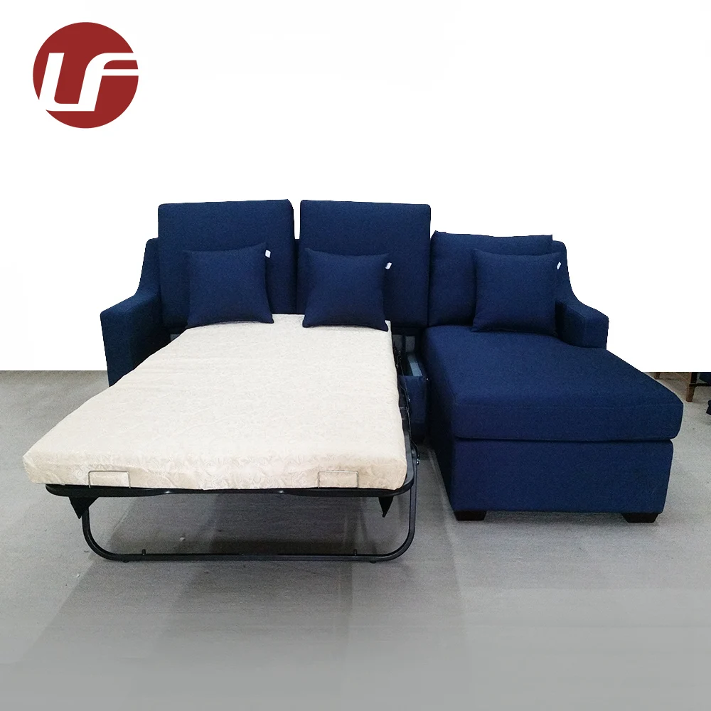 Modern Modular Compact Blue Fabric Small 3 Seater L Corner Sofa Bed Modern Modular Compact Blue Fabric