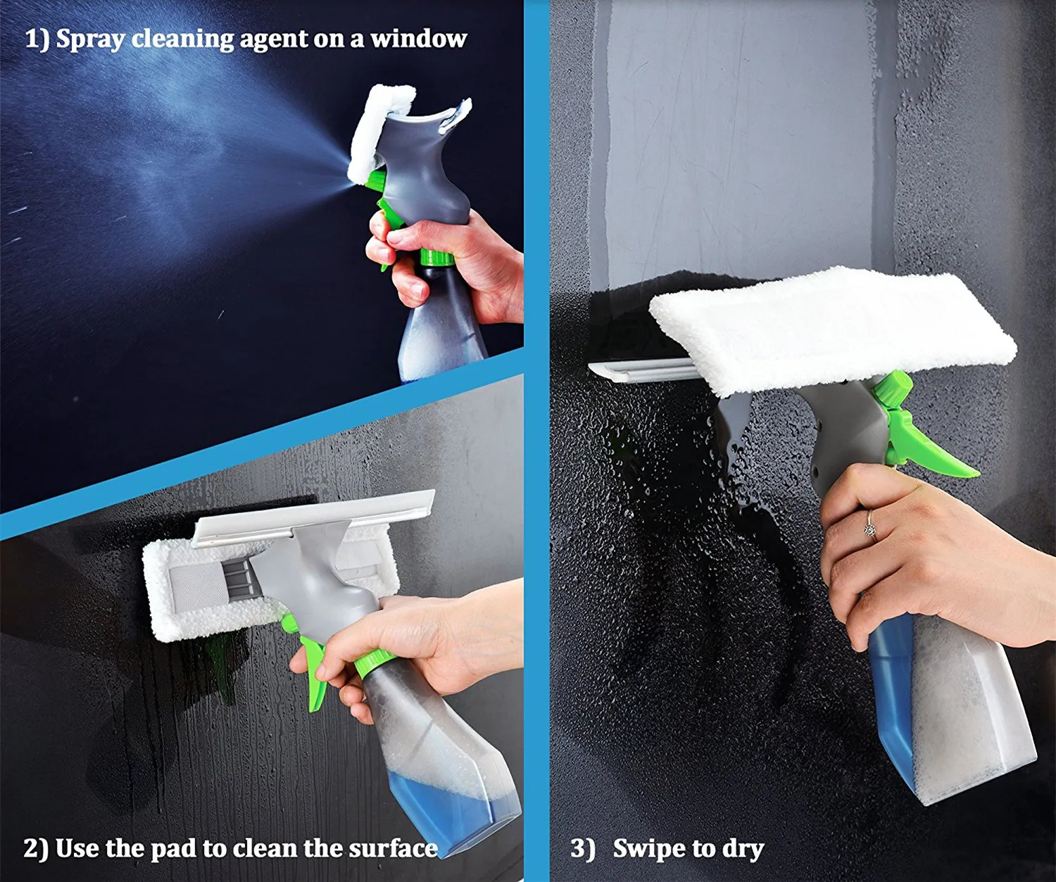 3 In 1 Handheld Glass Mop Window Spray Spray Pump Mop And Wiper Window