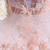 free sample handwork hot fix rhinestone pearl 3d embroidered lace crystal mesh fabric for garment