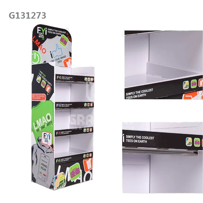 T-shirt Cardboard Display With 4 Shelf,T-shirt Floor Corrugated Display