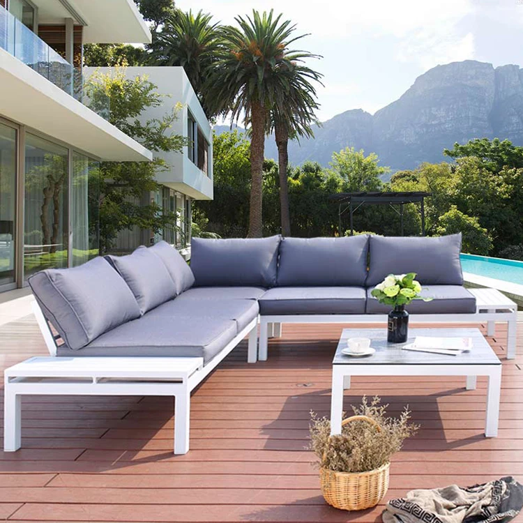 Modern Lounge Sleeper Plastic Wood Sectional Furniture Outdoor Sofa Set