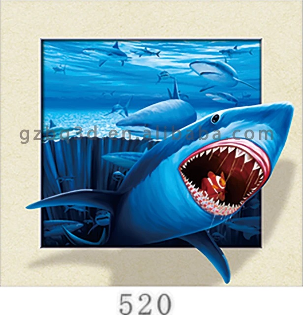 5D Lenticular Picture w// Frame Sharks /& Dolphins 18x18 frame size