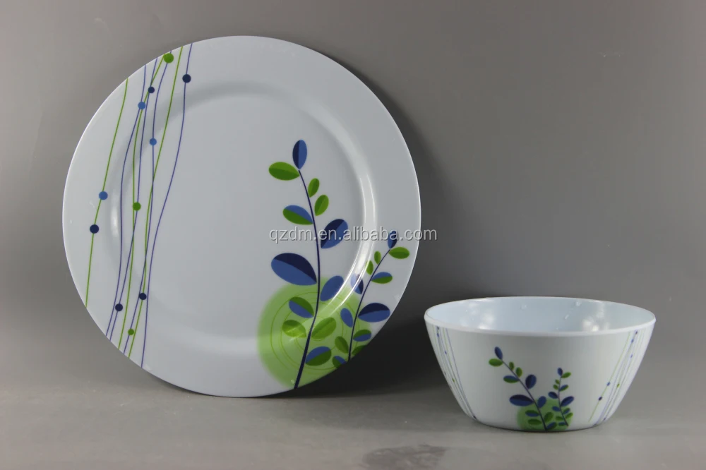 Decal Print Melamine Round Plate And Bowl Set