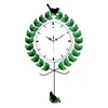 Green Painting Leaves And Birds Pendulum Clock MDF Wall Decorations For Living Room