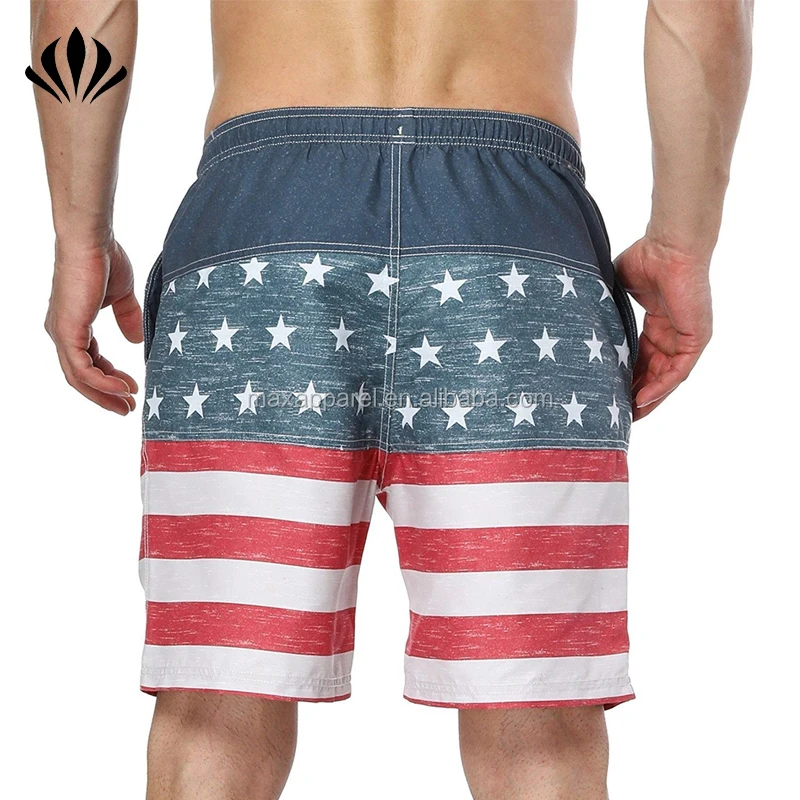 Mens Soft 100% Polyester American Flag Swim Trunks Elastic Waistband ...