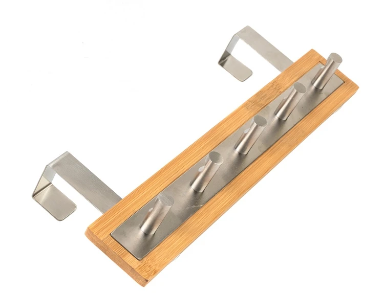 Bamboo Wood & Stainless Steel Over The Door Towel Racks 5 Hooks Buy