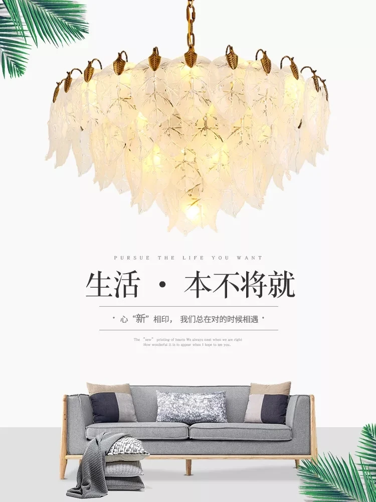 MEEROSEE High Quality Glass Leaves Chandelier Lighting Modern Living room Round Decorative Glass Hanging Pendant Lamp MD86717