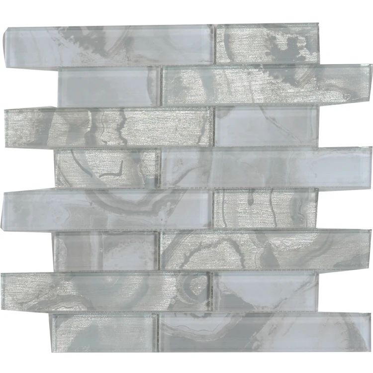 bliss light grey clear frosted glass subway tile backsplash