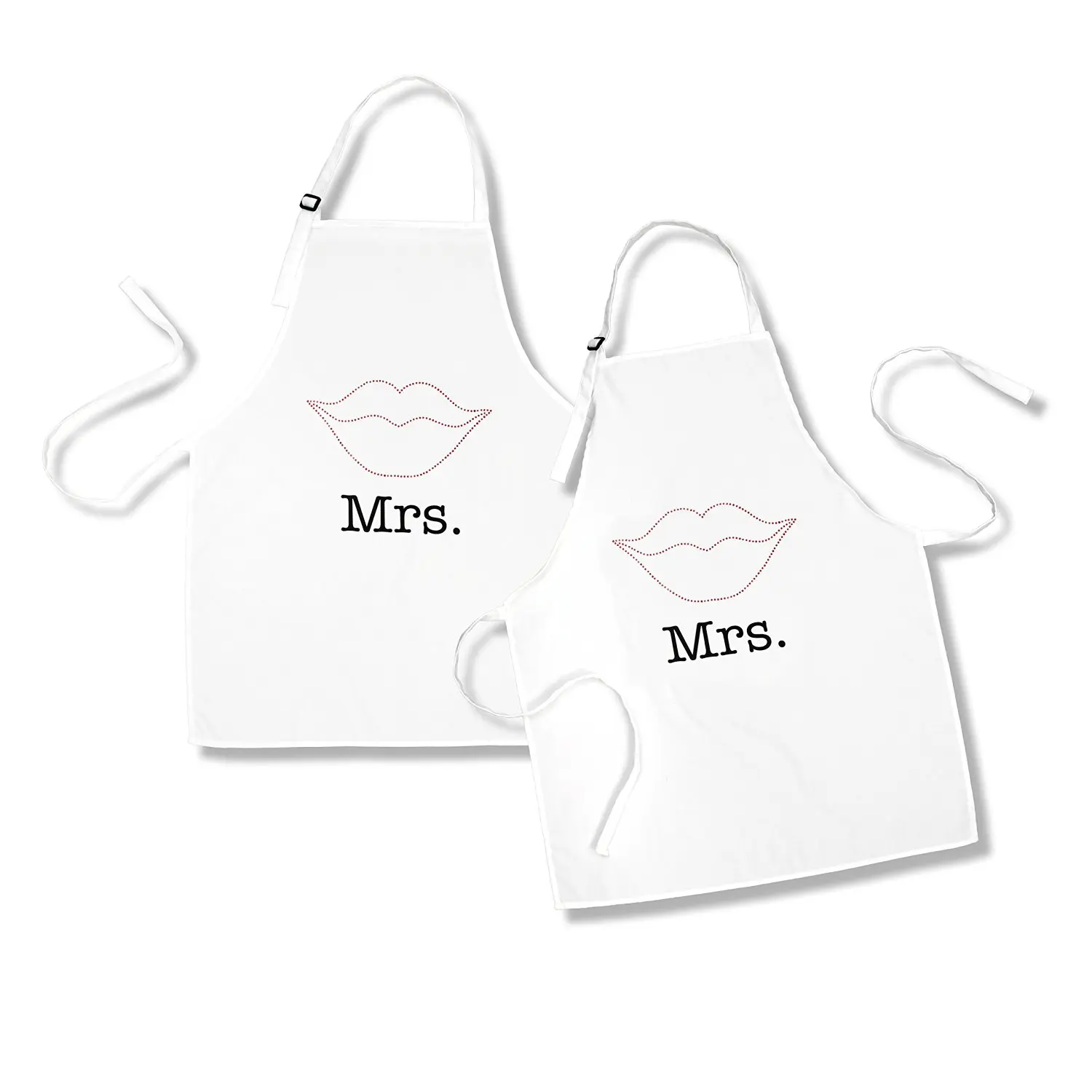 Mrs. And Mrs. Aprons with Red Rhinestone Lips Wedding Gift for Couple