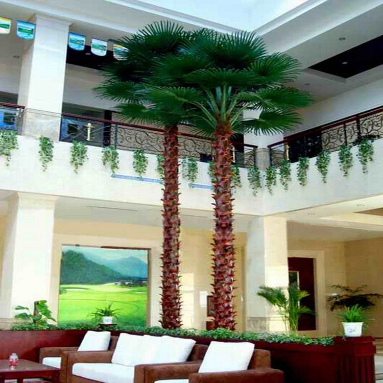 Fiberglass Artificial Fan Palm Tree / Plastic Artificial Palm Leaves