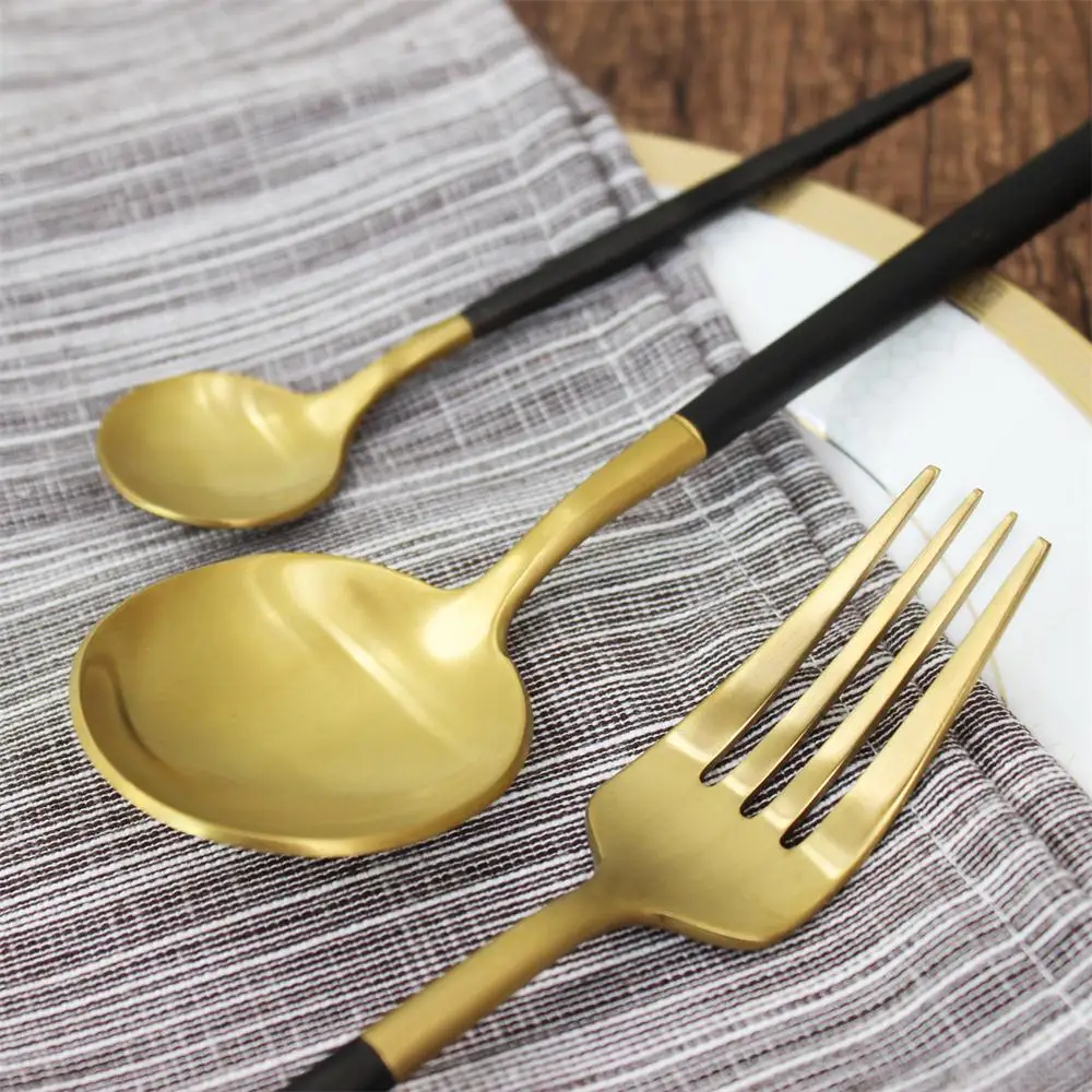 Elegant Gold Cutlery,Matte Gold/black Handle Pvd Stainless Steel