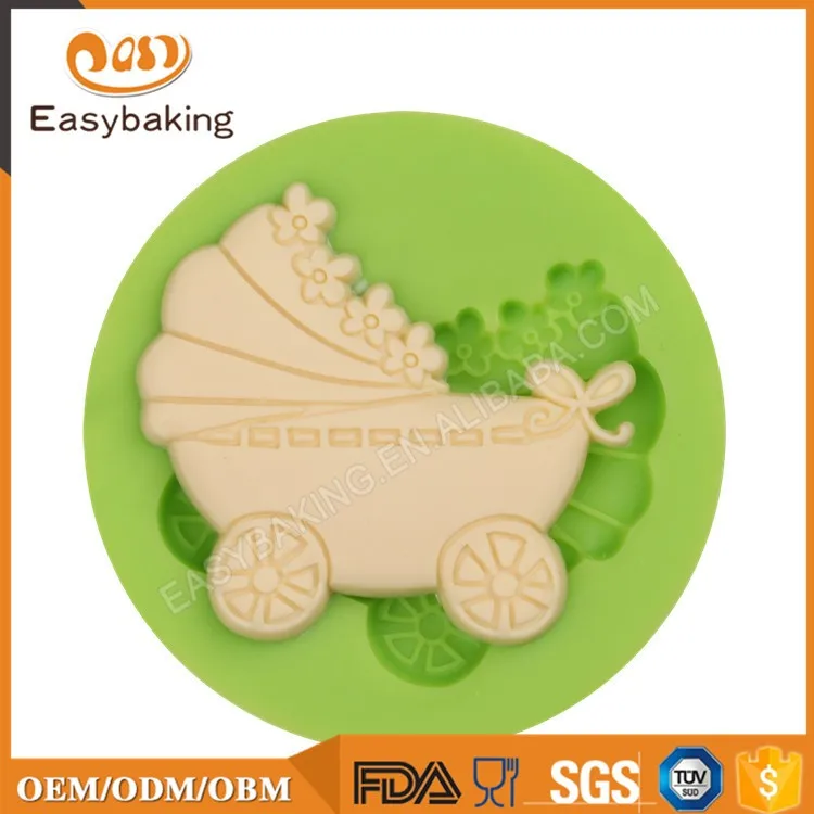 ES-1202 Baby Carriage with flowers & bow Silicone Mold