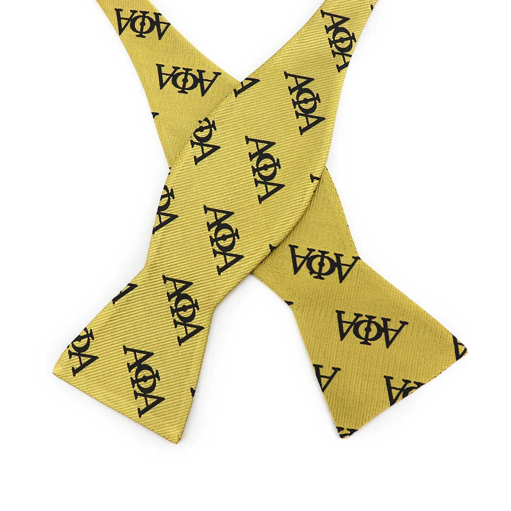 黄色alpha 图案黑色字母蝴蝶结领带男士丝绸编织时尚自我领带领结