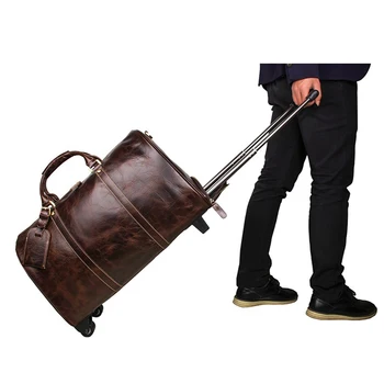 Maleta de cuero bolso de viaje marron con ruedas bolso Maleta de cuero bolso de viaje marron con ruedas bolso