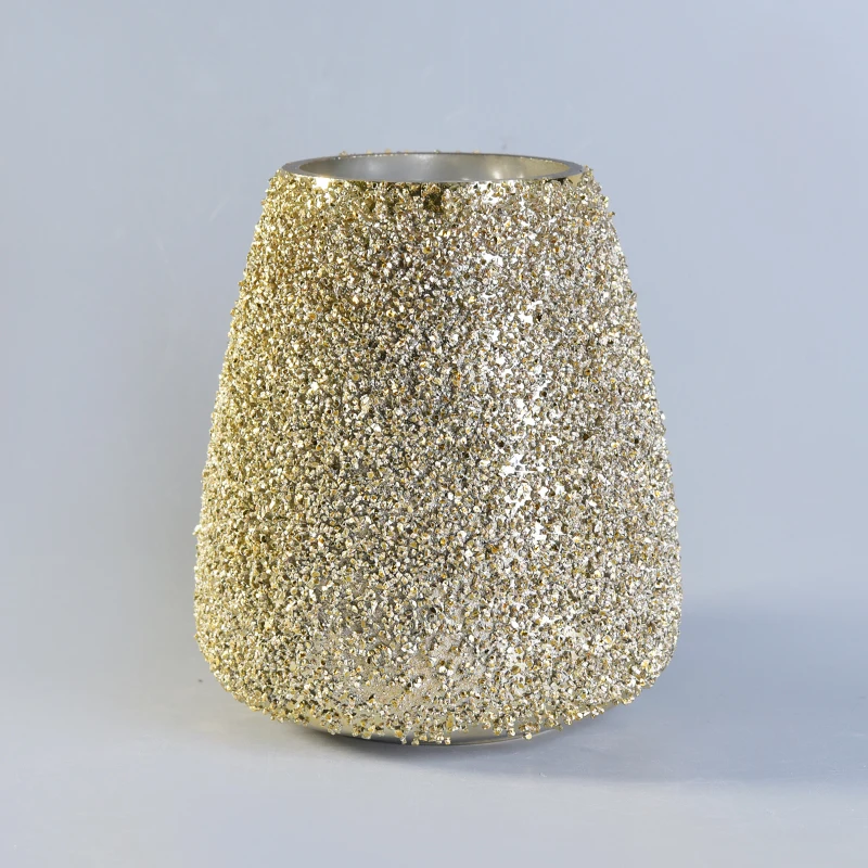 Luxurious tall glass candle holder with gold granular varnish home decoration wholesale
