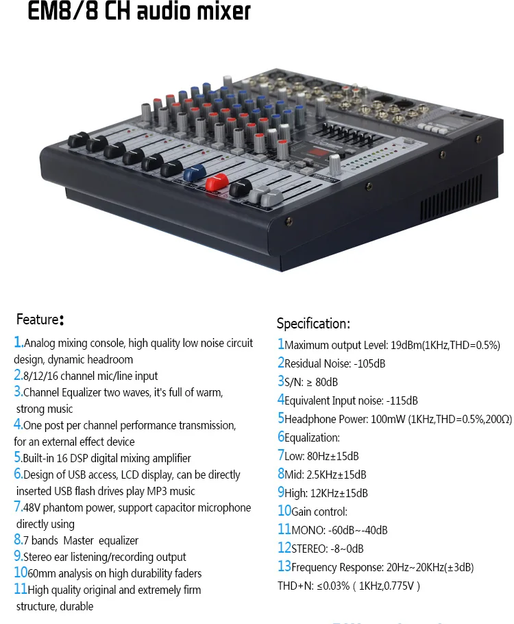 LAIKESI AUDIO mezclador de dj con reproductor de mp3 usb controlador de dj mezclador de m&uacute;sica