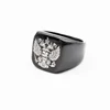 Mens Russian National Emblem Stainless Steel Black Plated Double Headed Eagle Ring