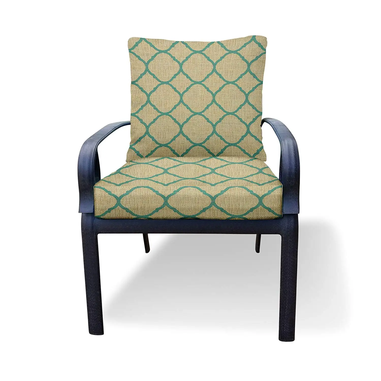 Thomas Collection Outdoor Cushions, Emerald Green Taupe Patio Cushions, Outdoor Sofa Cushions, One Seat Cushion & One Back Pillow, Made in US, 13161
