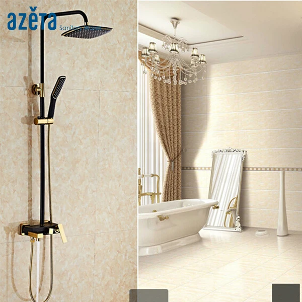New Fashion Luxury Royal Hotel Black Gold Wall Mount Rain Bath Shower