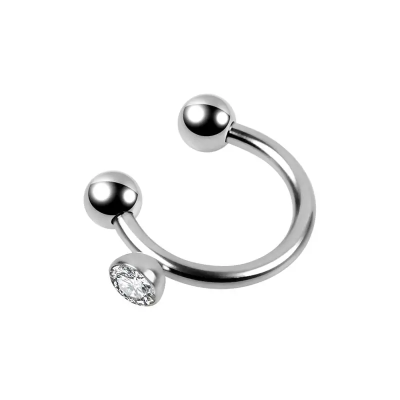 Fashion Nose Ring Horseshoe Barbell Stainless Steel Circular Barbell Ring With Gem On The Side