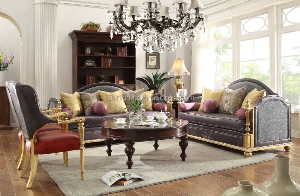 Luxury Italian High End Royal Grey Leather Sofa Set New Classical