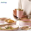 Wholesale High Ggrade Banquet Pink Porcelain Dinnerware set With Gilt Edged