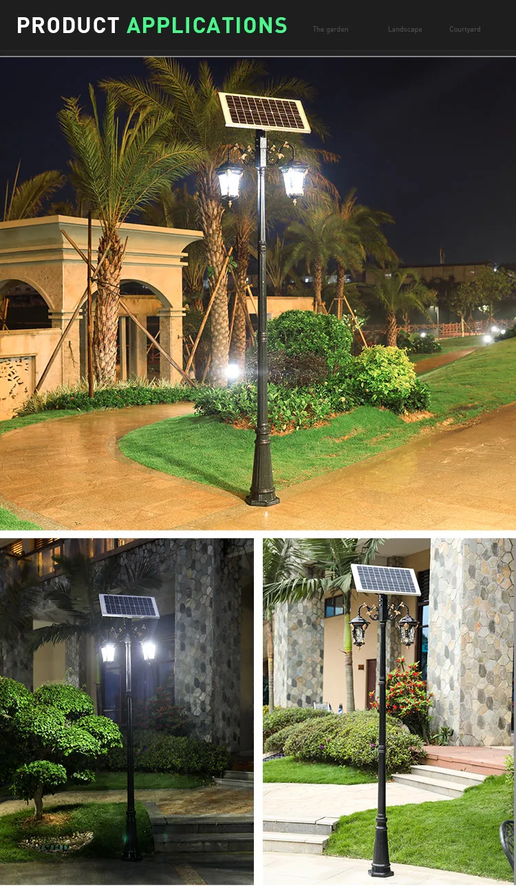 7W 2.8M Double Arm Outdoor Landscape Pathway Patio Garden Led Solar Street Light With Pole