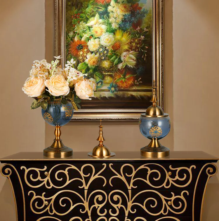 Vintage Home Decor Furnishings Glass Vases With Metal Base For Window