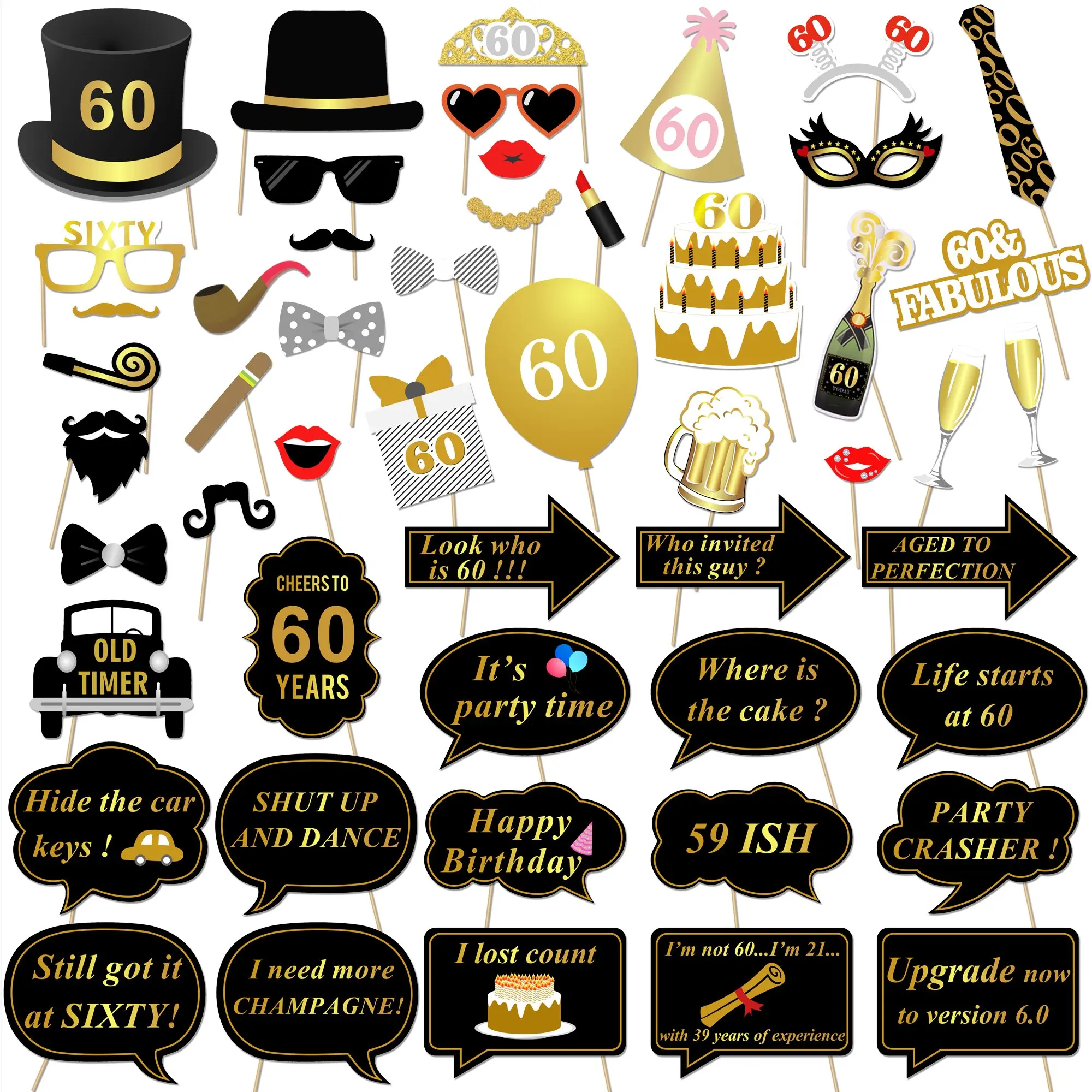 50th Birthday Photo Booth Props Konsait 50 Black And Faux Gold