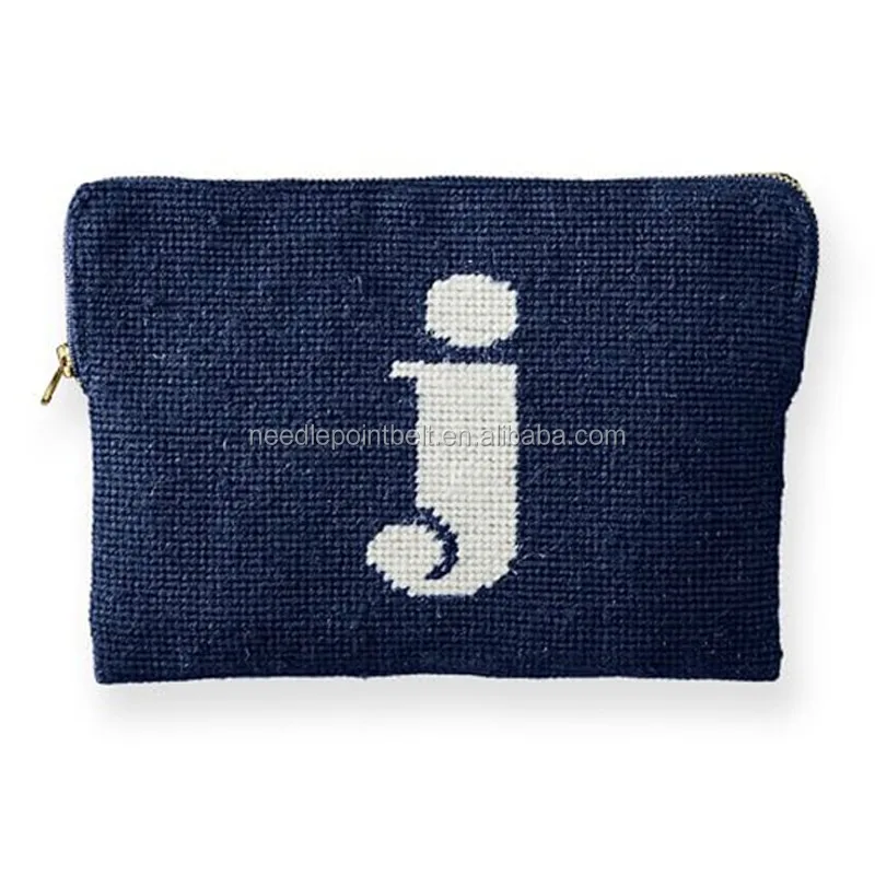 Ashley Handicrafts Needlepoint Initial Zip Clutch j.jpg