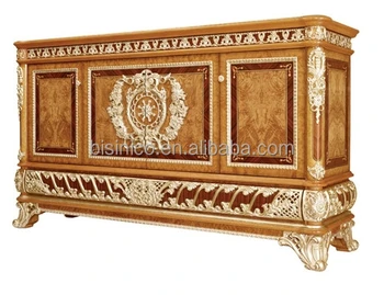 Luxury Gold Painted Decorative Side Cabinet Dining Room Wooden Sideboard Antique Carved Wooden Buffet View Carved Wood Decorative Side Cabinet