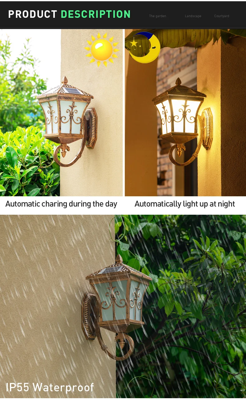 Luxury Style Aluminum Garden Outdoor Waterproof Ip55 Outdoor 1.5w Solar