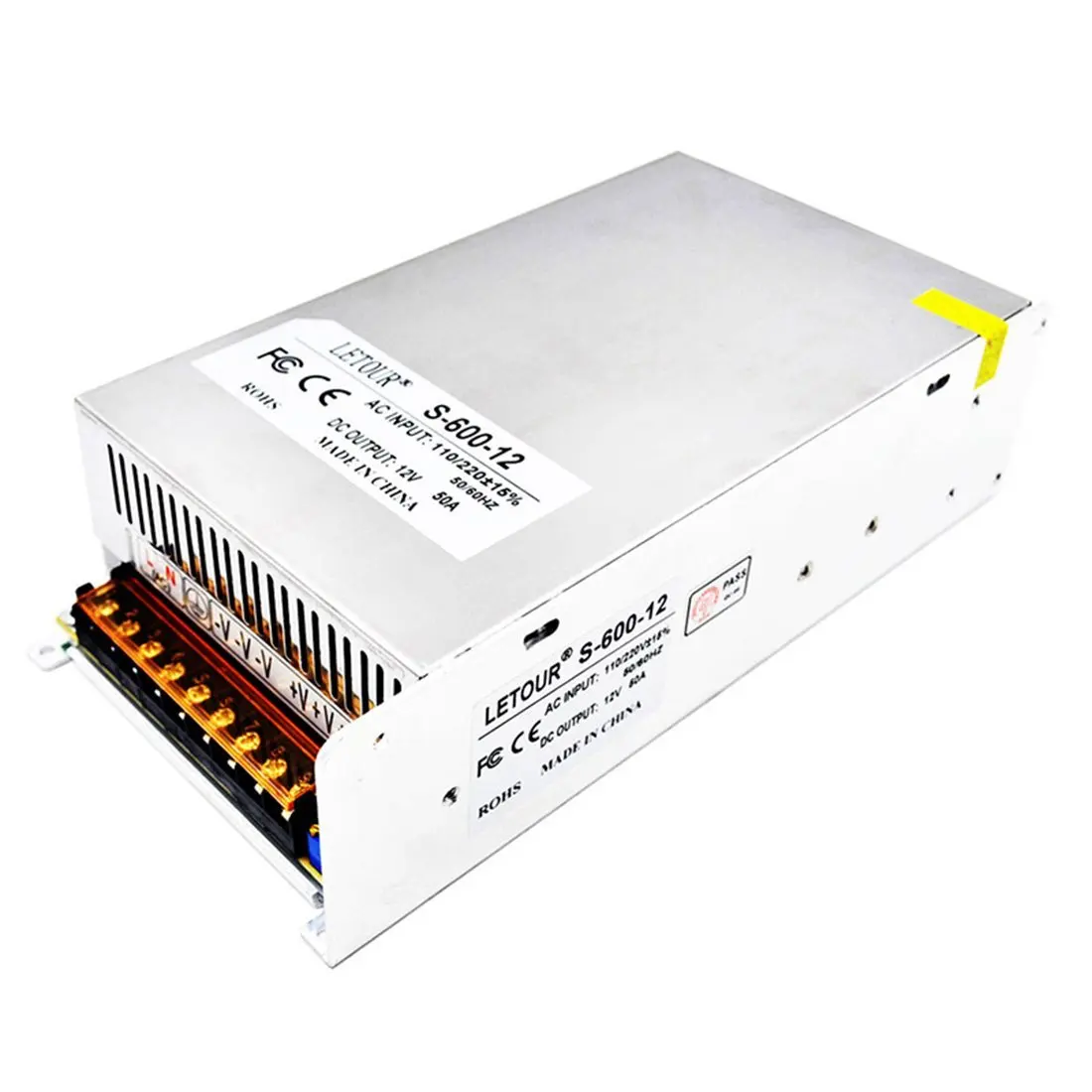 Letour LED Power Supply 12V 50A AC 96V-240V Converter Adapter DC S-600W-12 Power Supply for LED Lighting,LED Strip,CCTV