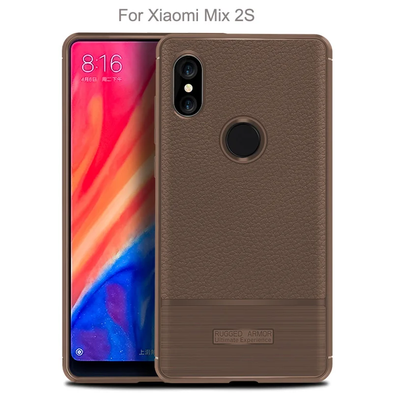 High quality Litchi pattern Soft Tpu case for Xiaomi Mi Mix 2S Cover