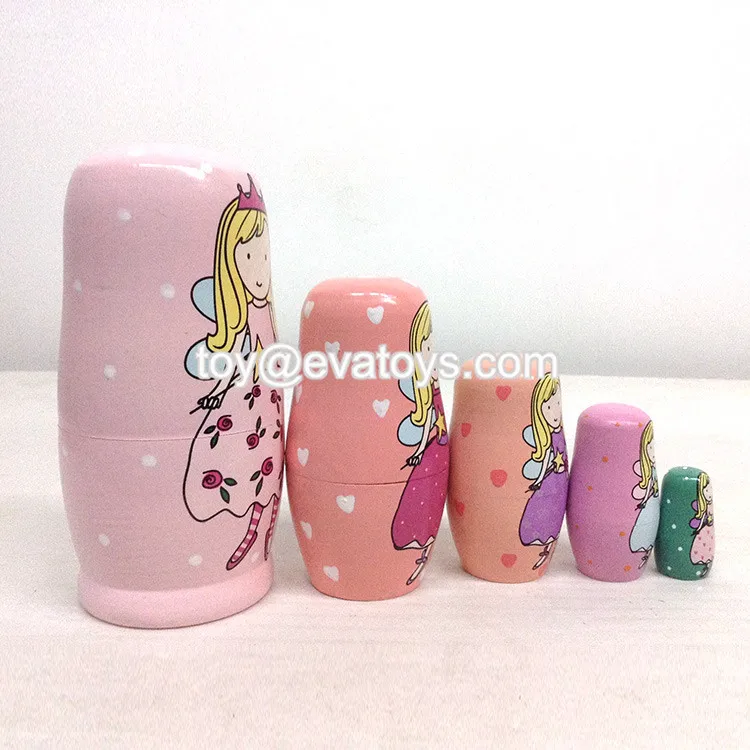 Customize Pink Wooden Russian Girls Nesting Doll For Wholesale W06d095