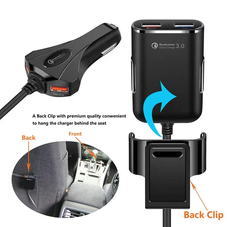 Hot Sale 4 Port USB Car Charger 5V 9V 12V Chargers Mobile phone Accessories QC 3.0 Car Charger with USB 1.8M Cable From China