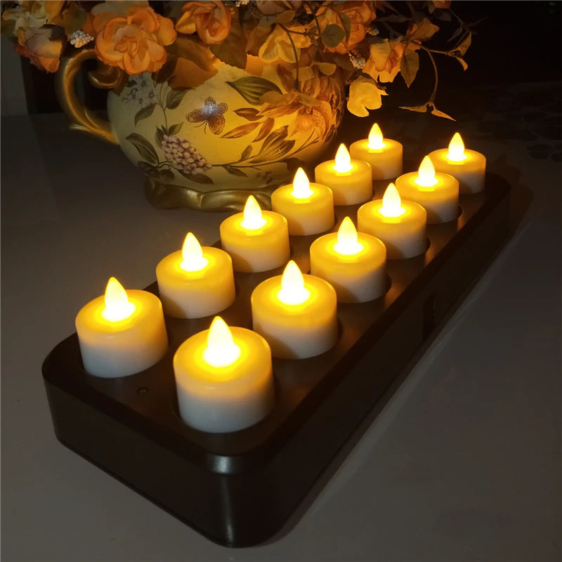 Hot Sell Set Of 12pcs Rechargeable Led Tea Lights Candle For Wedding