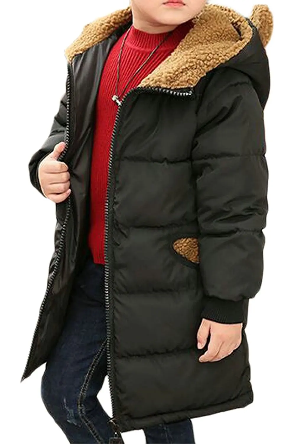 Cromoncent Boy Fashion Hoodie Zipper Up Puffer Light Weight Parka Jackets Coat