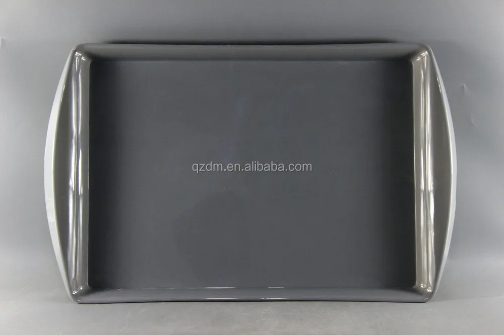 Solid Melamine Grey Melamine Beverage Tray With Handles