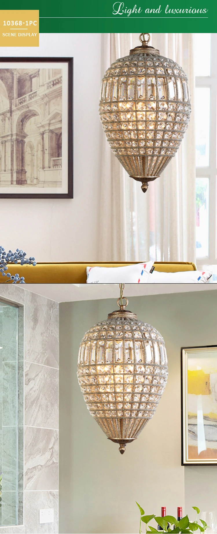 Modern K9 Clear Crystal beads Light handmade Pendant Lamps for hotel