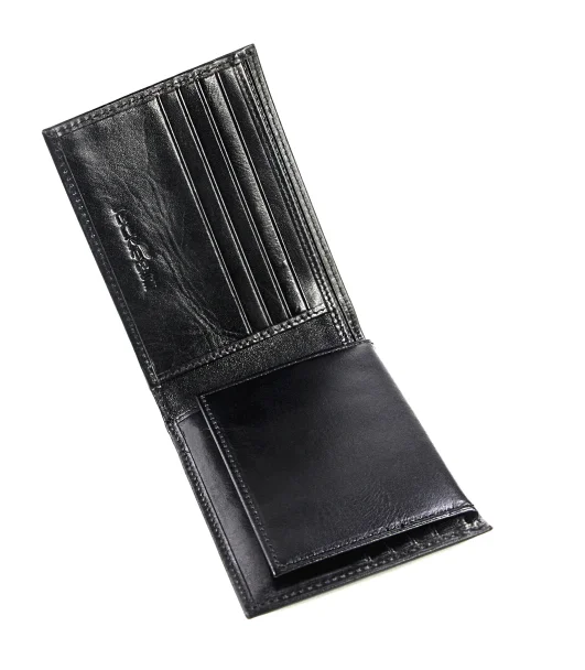 Own Brand China manufacture Billfold Pure Black Leather Men's short wallets business Foldable card cash envelope wallet man