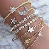 diamond star moon cuff bangle heart charm metal cuff bangle set