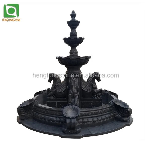 Black Marble 3 Tiers Outdoor Water Fountain With Horse Black Marble 3 Tiers Outdoor Water Fountain With Horse