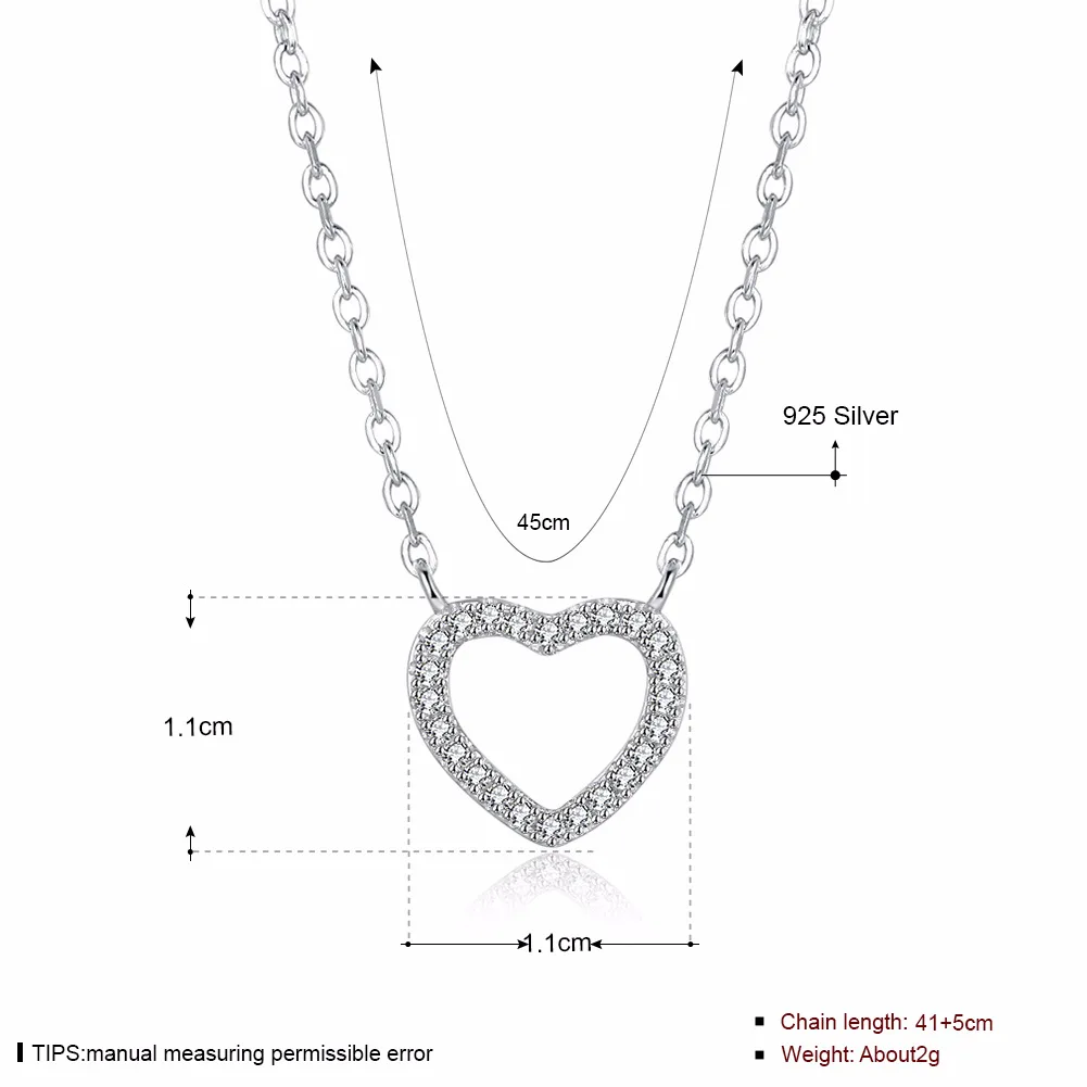 Fresh And Cool Heart 925 Silver Necklace For Women Jewelry With Smycken