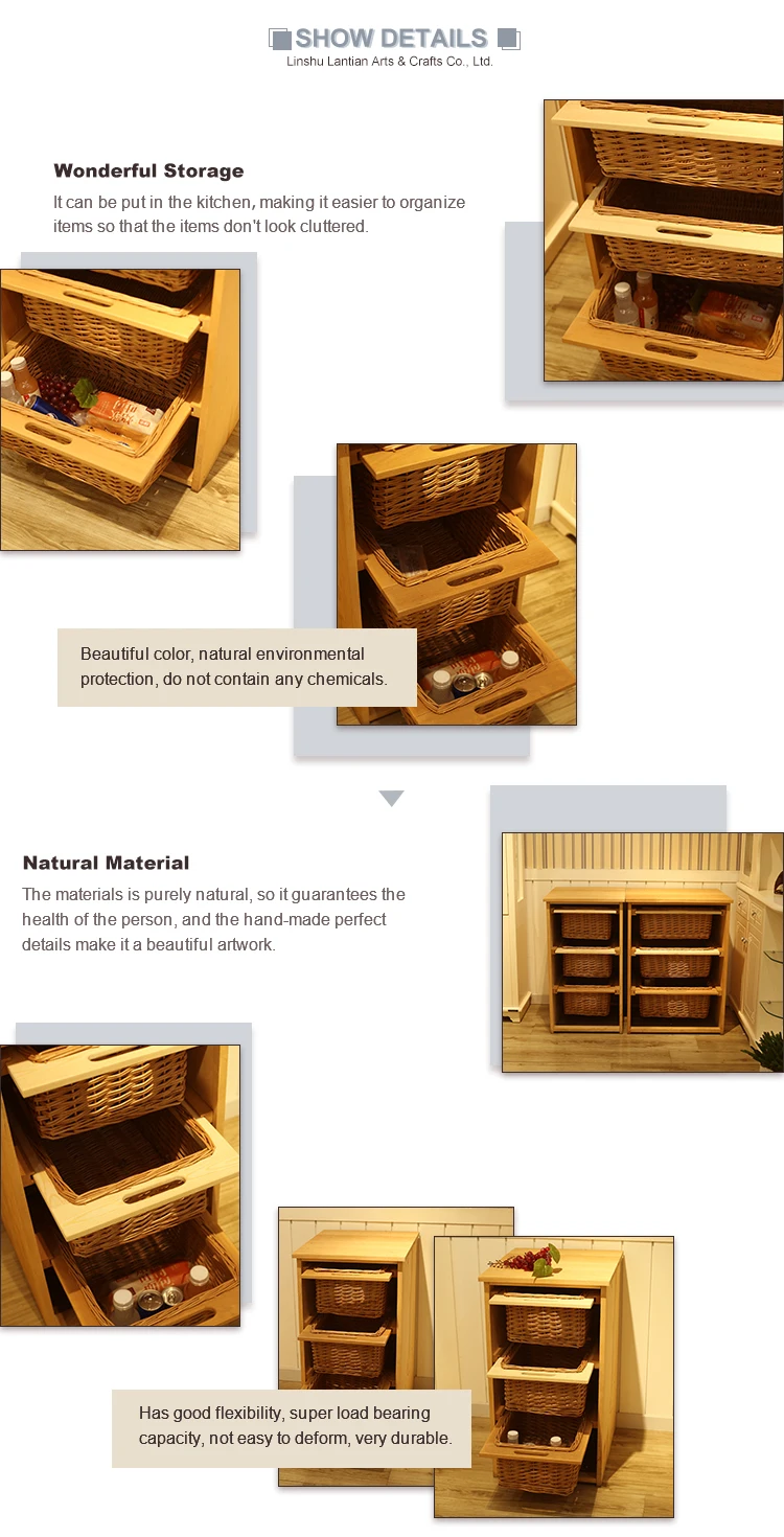 Cheap Manual Wicker Basket Drawers With Handle Wooden For Home